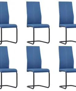 vidaXL Cantilever Dining Chairs 6 pcs Blue Faux Leather