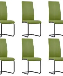 vidaXL Cantilever Dining Chairs 6 pcs Green Faux Leather