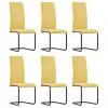 vidaXL Cantilever Dining Chairs 6 pcs Yellow Fabric