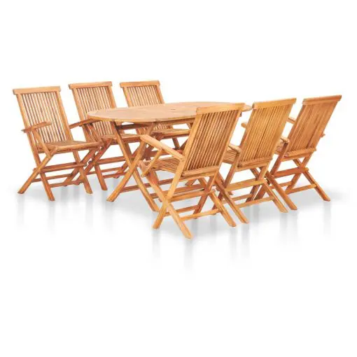 vidaXL 7 Piece Folding Outdoor Dining Set Solid Teak Wood