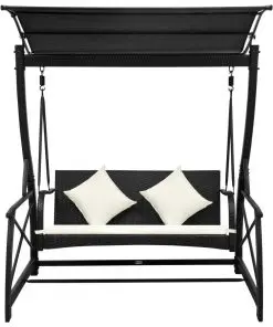 vidaXL 3-Seater Garden Swing Bench with Canopy Poly Rattan Black