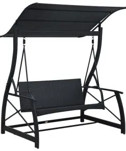 vidaXL 3-Seater Garden Swing Bench with Canopy Poly Rattan Black