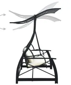 vidaXL 3-Seater Garden Swing Bench with Canopy Poly Rattan Black