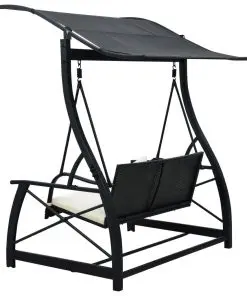 vidaXL 3-Seater Garden Swing Bench with Canopy Poly Rattan Black
