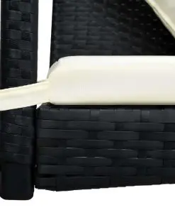 vidaXL 3-Seater Garden Swing Bench with Canopy Poly Rattan Black