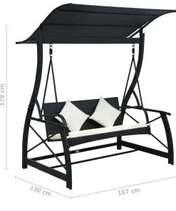 vidaXL 3-Seater Garden Swing Bench with Canopy Poly Rattan Black