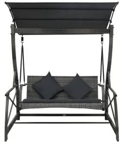 vidaXL 3-seater Garden Swing Bench with Canopy Poly Rattan Grey
