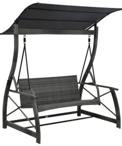vidaXL 3-seater Garden Swing Bench with Canopy Poly Rattan Grey