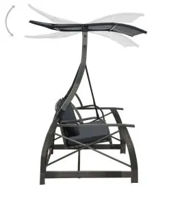 vidaXL 3-seater Garden Swing Bench with Canopy Poly Rattan Grey