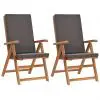 vidaXL Reclining Garden Chairs with Cushions 2 pcs Solid Teak Wood Grey vidaXL Reclining Garden Chairs with Cushions 2 pcs Solid Teak Wood Grey