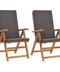 vidaXL Reclining Garden Chairs with Cushions 2 pcs Solid Teak Wood Grey