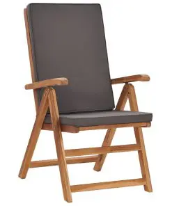 vidaXL Reclining Garden Chairs with Cushions 2 pcs Solid Teak Wood Grey