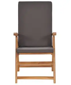 vidaXL Reclining Garden Chairs with Cushions 2 pcs Solid Teak Wood Grey