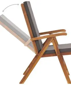 vidaXL Reclining Garden Chairs with Cushions 2 pcs Solid Teak Wood Grey