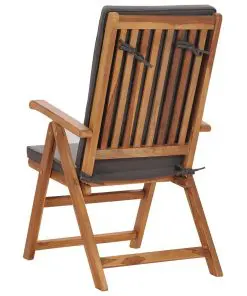 vidaXL Reclining Garden Chairs with Cushions 2 pcs Solid Teak Wood Grey