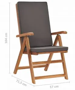 vidaXL Reclining Garden Chairs with Cushions 2 pcs Solid Teak Wood Grey