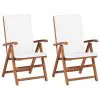 vidaXL Reclining Garden Chairs with Cushions 2 pcs Solid Teak Wood Cream