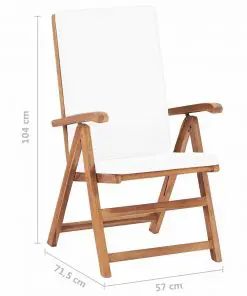 vidaXL Reclining Garden Chairs with Cushions 2 pcs Solid Teak Wood Cream