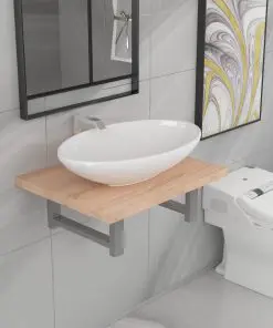 vidaXL Two Piece Bathroom Furniture Set Ceramic Oak