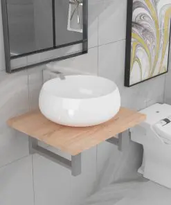 vidaXL Two Piece Bathroom Furniture Set Ceramic Oak