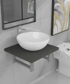 vidaXL Two Piece Bathroom Furniture Set Ceramic Grey