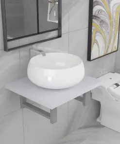 vidaXL Two Piece Bathroom Furniture Set Ceramic White