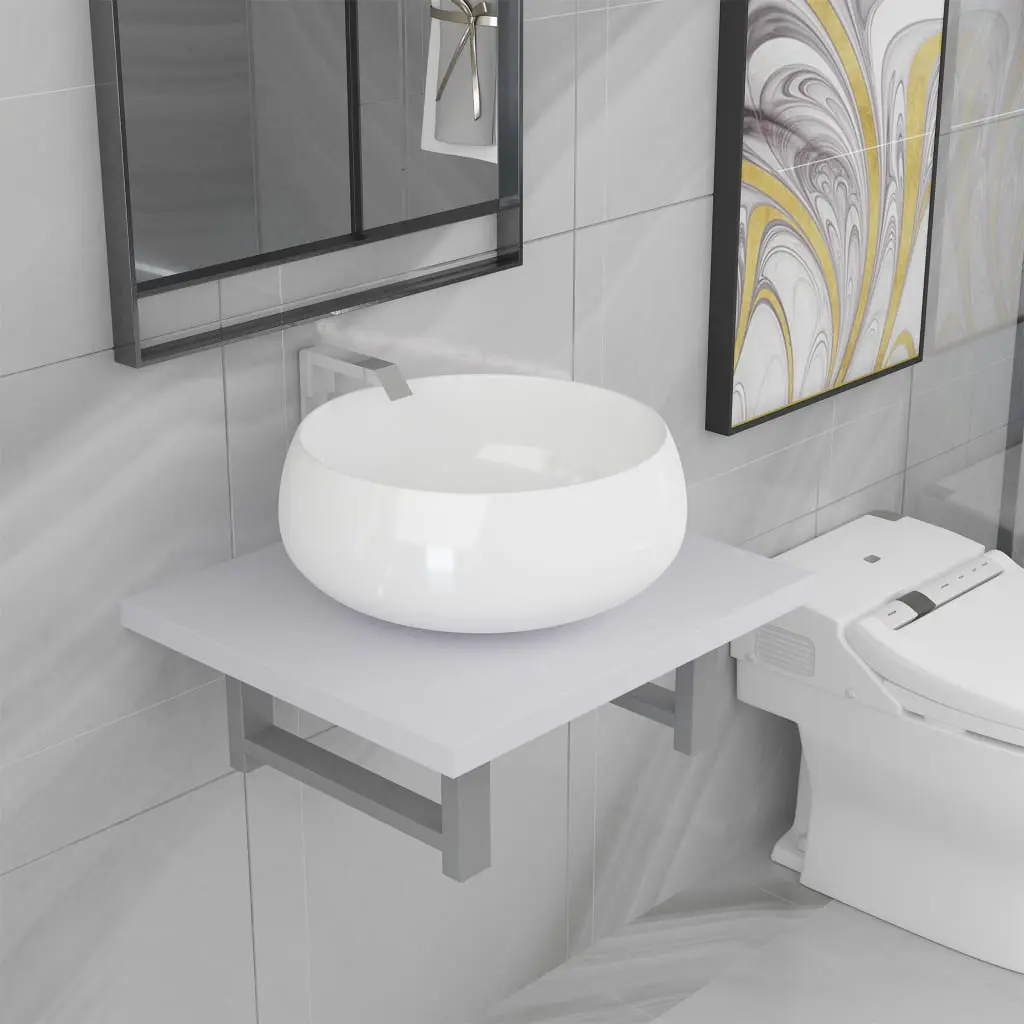 vidaXL Two Piece Bathroom Furniture Set Ceramic White