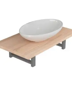 vidaXL Two Piece Bathroom Furniture Set Ceramic Oak