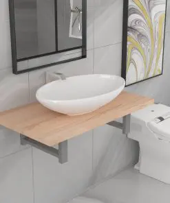 vidaXL Two Piece Bathroom Furniture Set Ceramic Oak