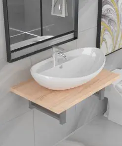 vidaXL Two Piece Bathroom Furniture Set Ceramic Oak