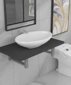 vidaXL Two Piece Bathroom Furniture Set Ceramic Grey
