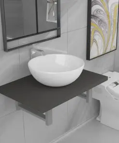 vidaXL Two Piece Bathroom Furniture Set Ceramic Grey