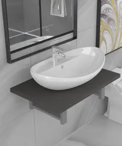 vidaXL Two Piece Bathroom Furniture Set Ceramic Grey
