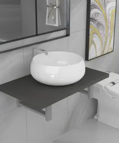 vidaXL Two Piece Bathroom Furniture Set Ceramic Grey