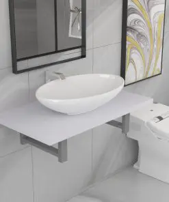 vidaXL Two Piece Bathroom Furniture Set Ceramic White