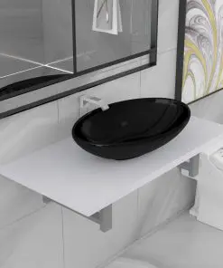vidaXL Two Piece Bathroom Furniture Set Ceramic White