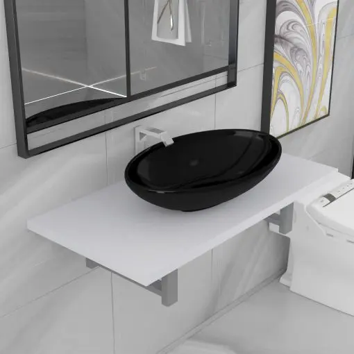 vidaXL Two Piece Bathroom Furniture Set Ceramic White