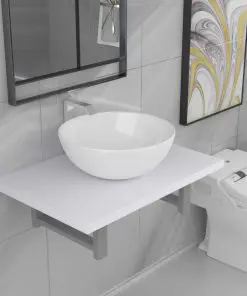 vidaXL Two Piece Bathroom Furniture Set Ceramic White