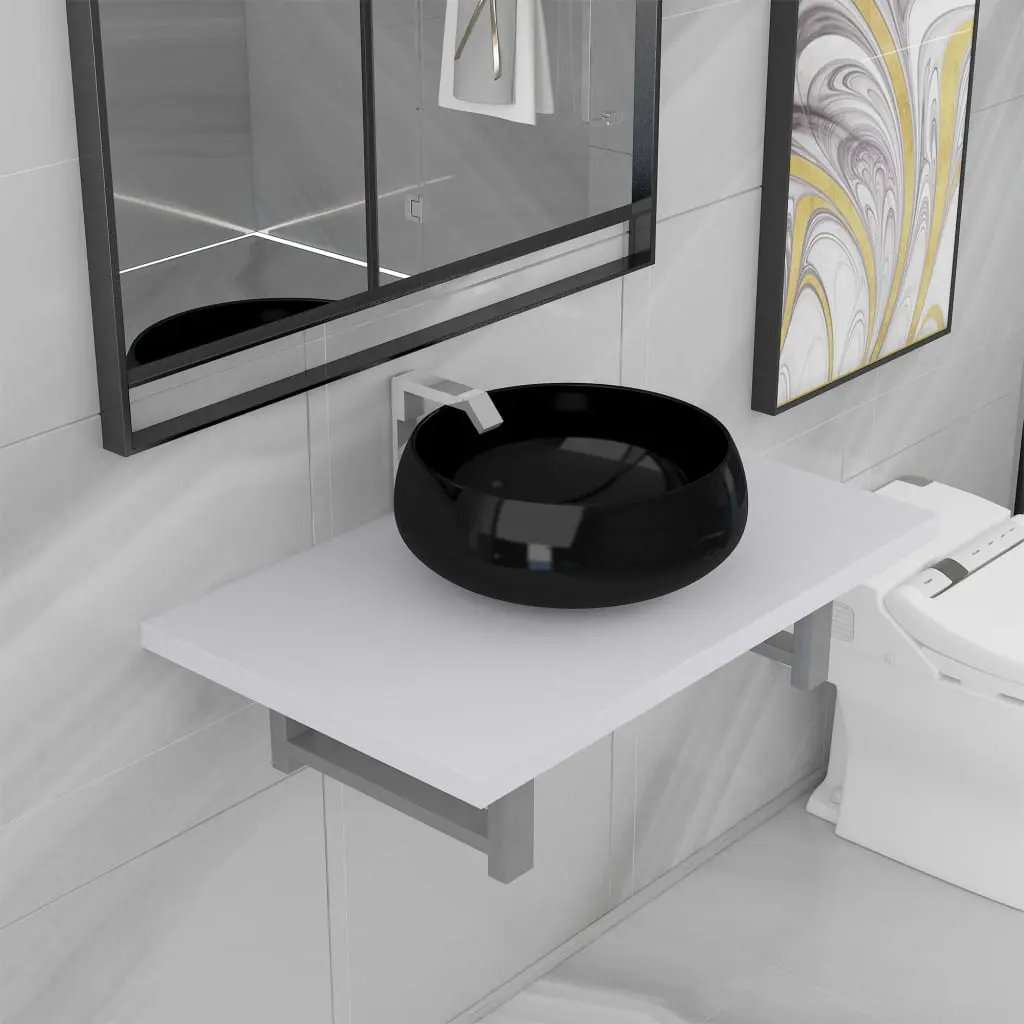 vidaXL Two Piece Bathroom Furniture Set Ceramic White