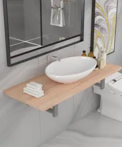 vidaXL Two Piece Bathroom Furniture Set Ceramic Oak