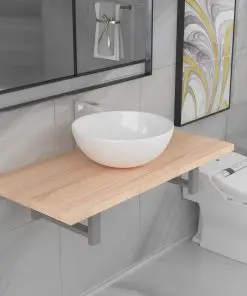 vidaXL Two Piece Bathroom Furniture Set Ceramic Oak