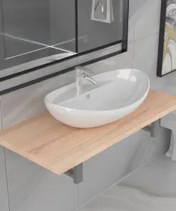 vidaXL Two Piece Bathroom Furniture Set Ceramic Oak
