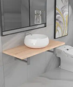 vidaXL Two Piece Bathroom Furniture Set Ceramic Oak