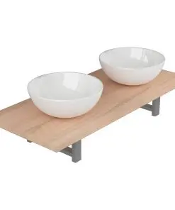 vidaXL Three Piece Bathroom Furniture Set Ceramic Oak
