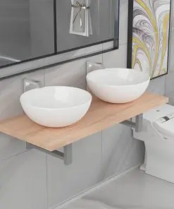 vidaXL Three Piece Bathroom Furniture Set Ceramic Oak