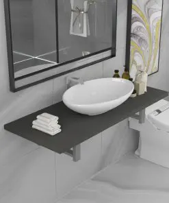vidaXL Two Piece Bathroom Furniture Set Ceramic Grey