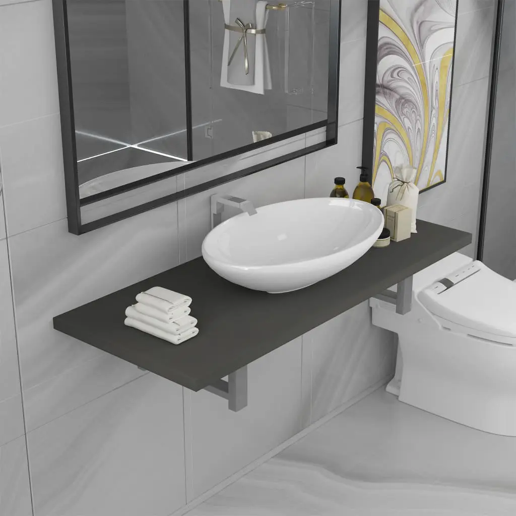 vidaXL Two Piece Bathroom Furniture Set Ceramic Grey