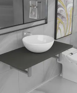 vidaXL Two Piece Bathroom Furniture Set Ceramic Grey
