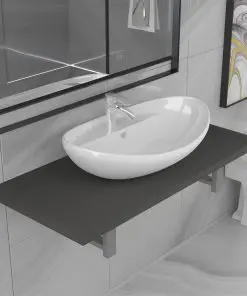 vidaXL Two Piece Bathroom Furniture Set Ceramic Grey