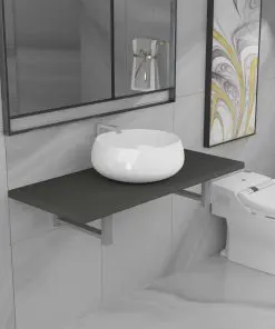 vidaXL Two Piece Bathroom Furniture Set Ceramic Grey